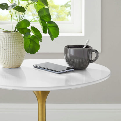 Lippa 20 Inch Round Sintered Stone Side Table Gold White