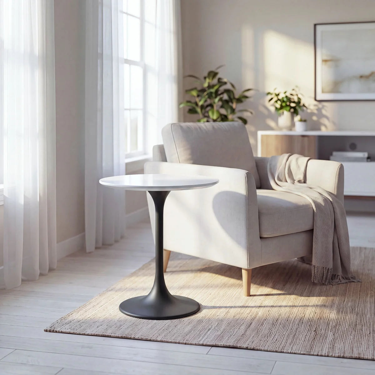 Lippa 20 Inch Round Sintered Stone Side Table Black White