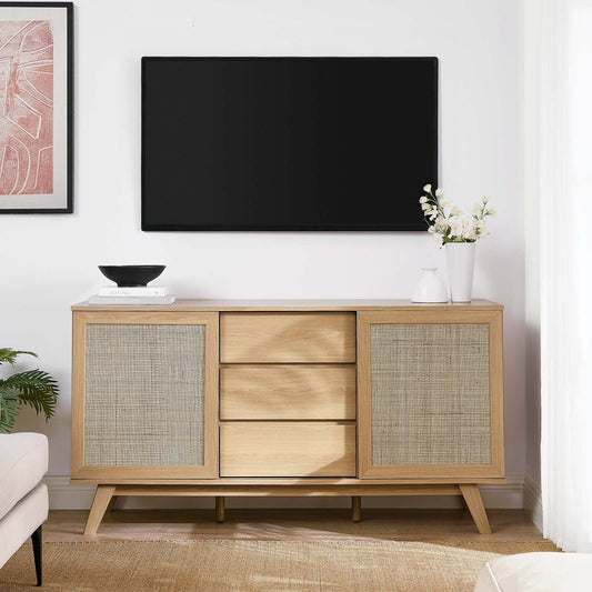 Soma 59" Oak Walnut Rattan Sideboard