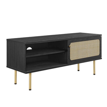 Cambria 47" Modern TV Stand with Rattan Weave, Cable Management, and Chic Metal Legs for Versatile Spaces