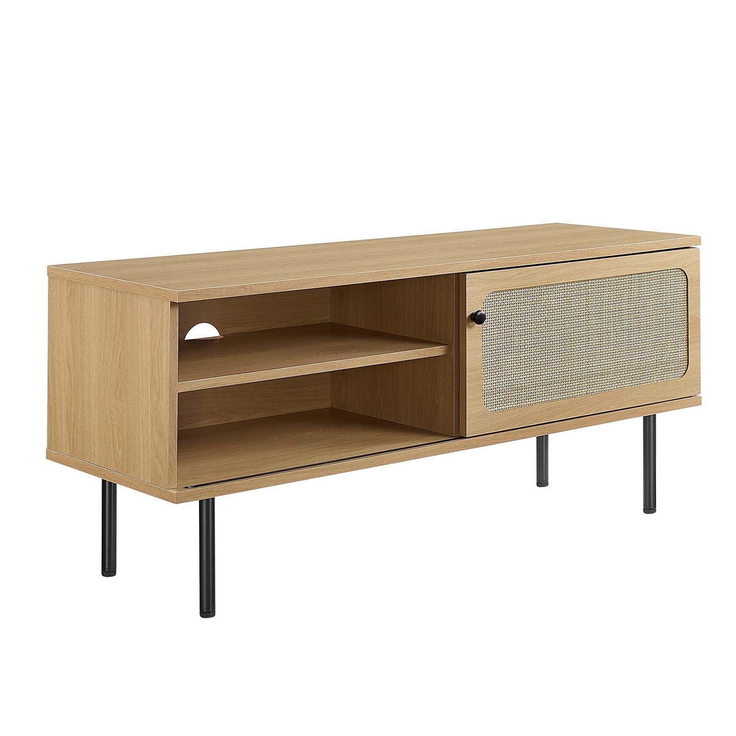 Cambria 47" Modern TV Stand with Rattan Weave, Cable Management, and Chic Metal Legs for Versatile Spaces