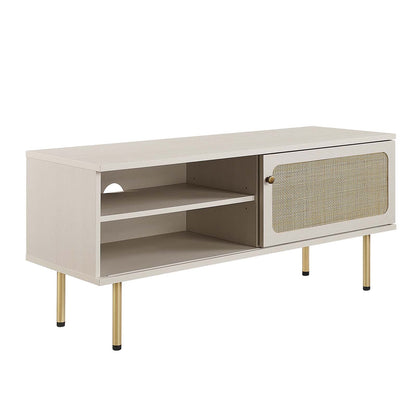 Cambria 47" Modern TV Stand with Rattan Weave, Cable Management, and Chic Metal Legs for Versatile Spaces