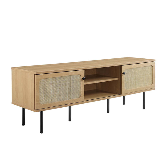 Cambria 60" Modern TV Stand – Rattan Weave, Sliding Doors & Cable Management for Elegant Storage