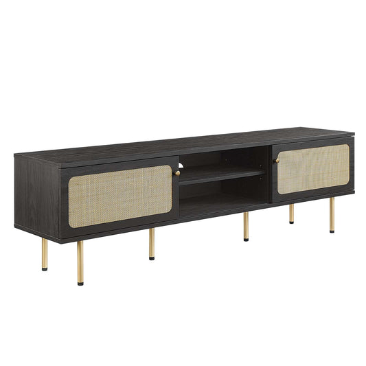 Cambria 70" TV Stand – Rattan Weave, Sliding Doors & Cable Management for Contemporary Living Spaces