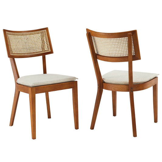 Caledonia Wood Dining Chair Set of 2 – Charming Cottage Style with Woven Rattan, Solid Elm & Upholstered Comfort