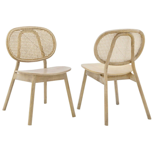 Malina Wood Dining Chair Set of 2 – Modern Farmhouse Style with Rattan Detail for Versatile Dining & Living Spaces