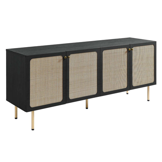 Chaucer Rattan Sideboard in Black Oak – Modern Storage Cabinet with Natural Woven Doors