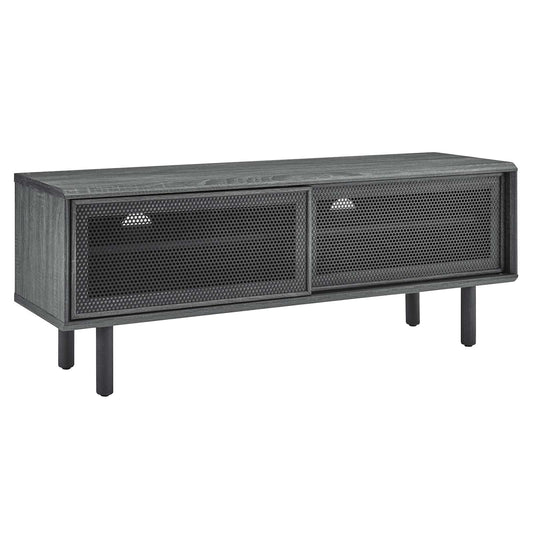 Kurtis 47" TV Stand – Modern Industrial Style with Metal Mesh Doors & Ample Storage in Charcoal