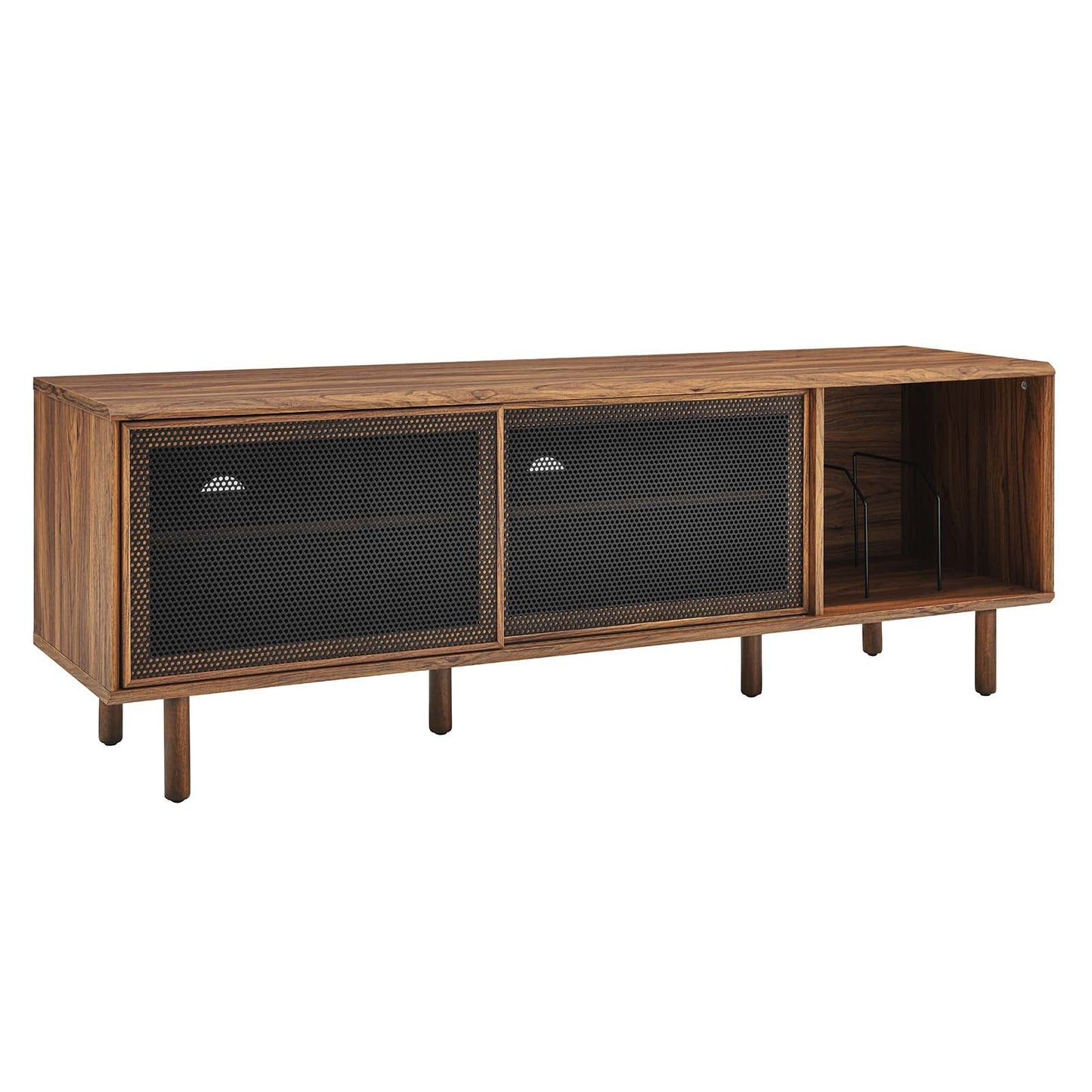 Kurtis 67" Modern TV and Vinyl Record Stand with Metal Mesh Doors and Generous Storage Space in Charcoal