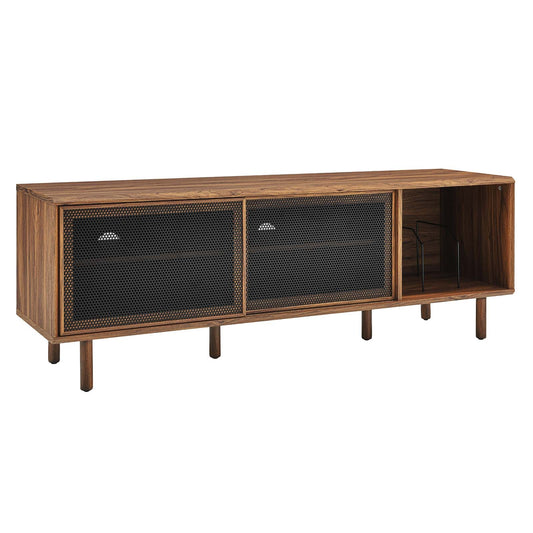 Kurtis 67" Modern TV & Vinyl Record Stand – Metal Mesh Doors and Generous Storage in Charcoal