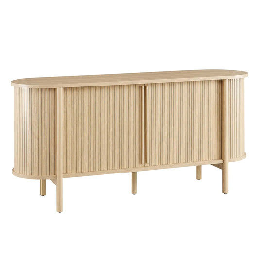 Cadence 63” Mid-Century Modern Sideboard – Fluted Sliding Doors & Durable Brown Walnut Finish