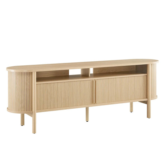 Cadence 71" Curved TV Stand – Mid-Century Modern Media Console with Ample Storage in Brown Walnut