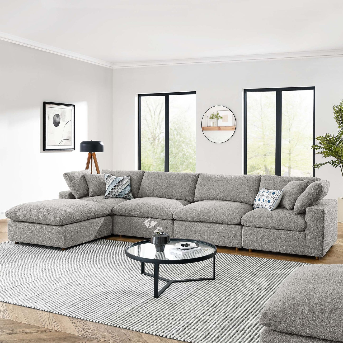 Commix 5-Piece Down Filled Overstuffed Boucle Fabric Sectional Sofa – A Cloud You Can Sink Into