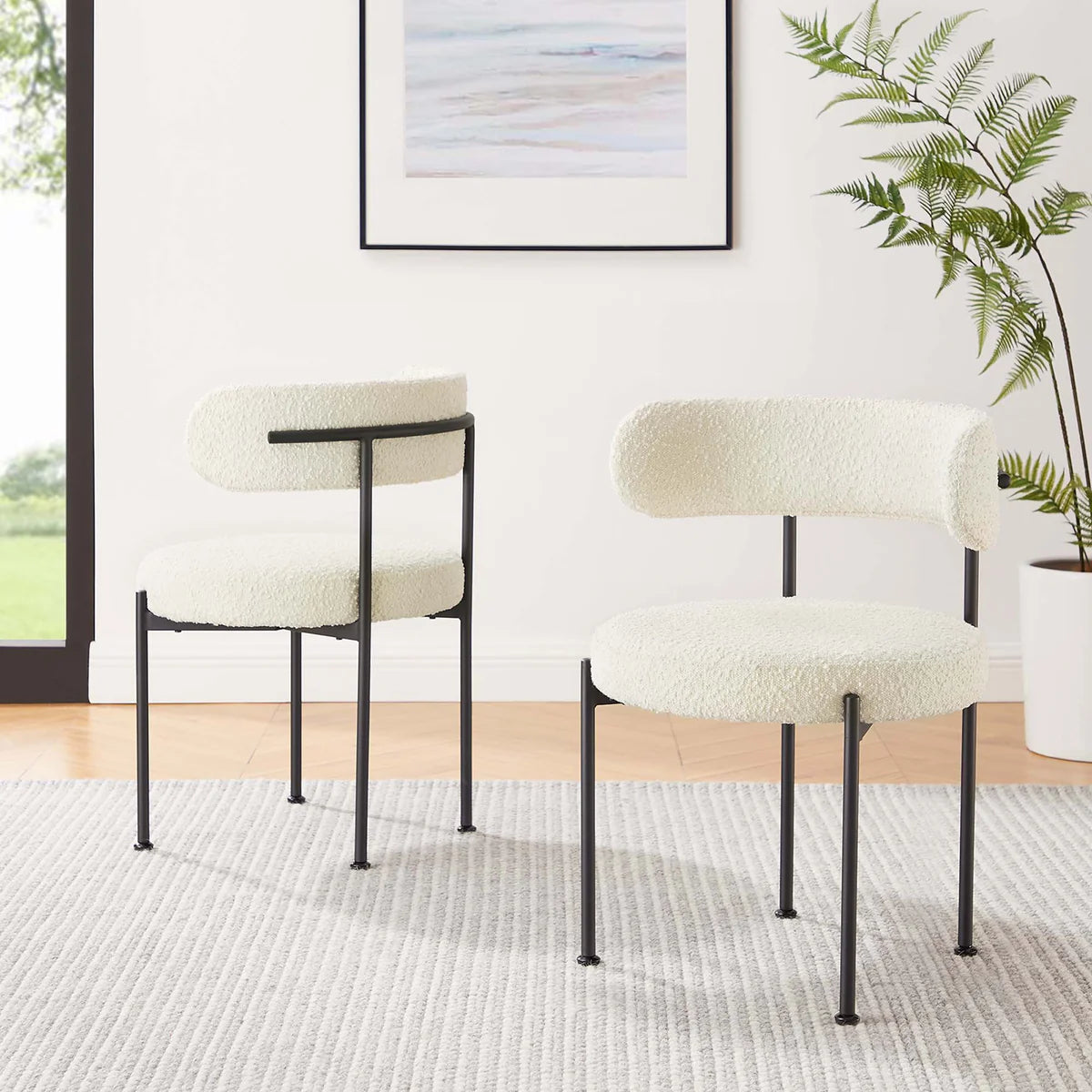 Albie Boucle Fabric Dining Chairs with Metal Base - Set of 2
