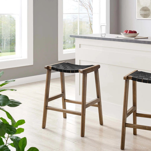 Saoirse Faux Leather Wood Counter Stool - Set of 2 for Chic and Comfortable Dining Seating