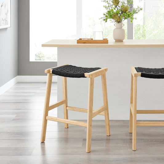 Saoirse Woven Rope Wood Counter Stool - Set of 2 for Stylish and Comfortable Dining Solutions