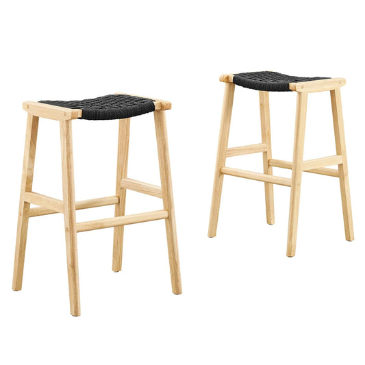 Saoirse Woven Rope Wood Bar Stool Set of 2 – Stylish and Comfortable Seating