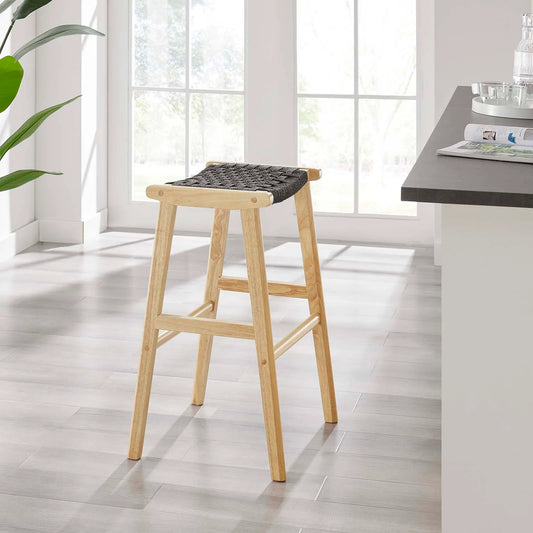 Saoirse Woven Rope Wood Bar Stool - Set of 2 for Stylish and Comfortable Seating