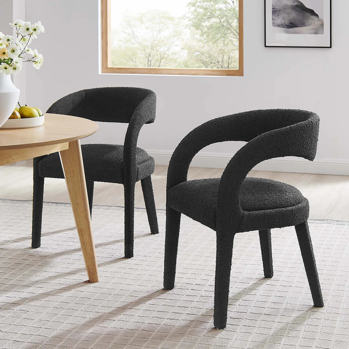 Pinnacle Boucle Upholstered Dining Chairs with Armrests - Set of 2