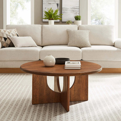 Rivian Round 34" Coffee Table in Oak – Sleek and Modern Accent Piece for Contemporary Living Rooms
