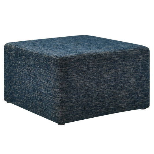 Callum Large 28" Square Woven Heathered Fabric Upholstered Ottoman in Heathered Weave Azure – Stylish and Comfortable Accent Piece for Modern Living Spaces