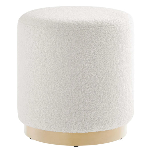 Tilden 16" Round Sherpa Upholstered Ottoman in Ivory Natural – Cozy and Stylish Accent Piece for Modern Living Spaces