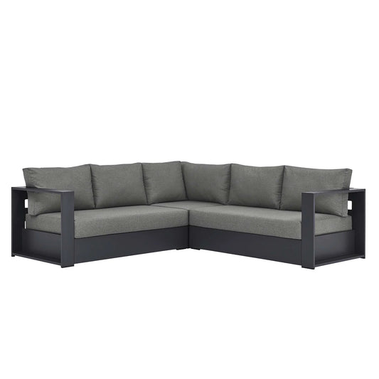 Tahoe 3-Piece Outdoor Patio Powder-Coated Aluminum Sectional Sofa Set in Gray Charcoal – Durable and Stylish Seating for Comfortable Outdoor Living