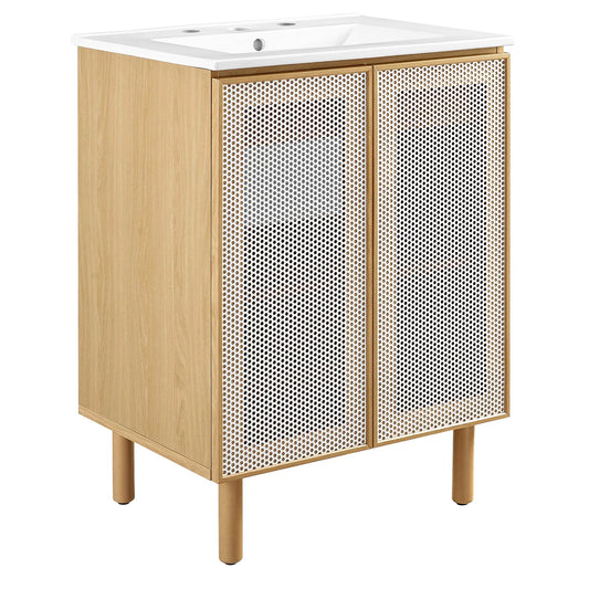 Calla 24" Modern Perforated Metal Bathroom Vanity – Featuring a Sleek Design with an Adjustable Shelf for Convenient Storage and a Durable Ceramic Basin, Perfect for Contemporary Bathrooms