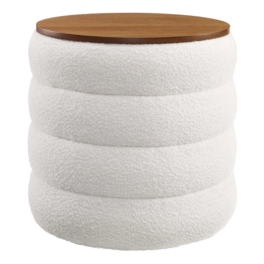 Mezzo Round Boucle Fabric Storage Ottoman in Cloud – Stylish and Functional Accent with Hidden Storage for Modern Living Spaces