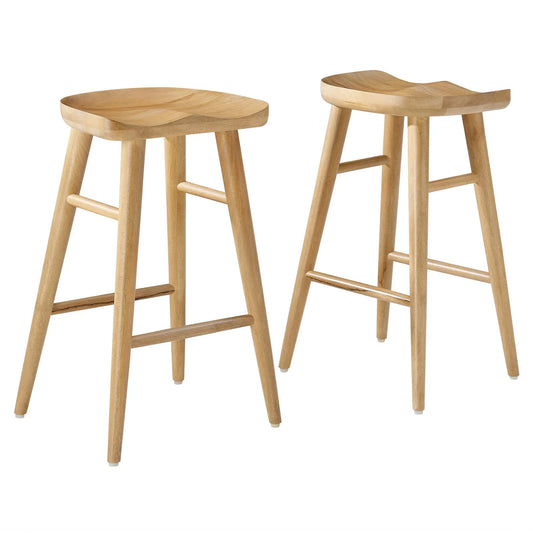 Saville Mango Wood Saddle Seat Stools Set of 2 – Backless, Tapered Legs, Black Counter Height