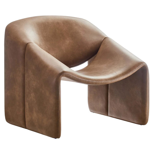 Vivi Vegan Leather Accent Chair – Modern Curved Design with Plush Foam Padding in Brown