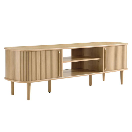 Contour 63" Mid-Century Modern TV Stand – Adjustable Shelf & Sliding Doors for Elegant Storage in Brown and Green