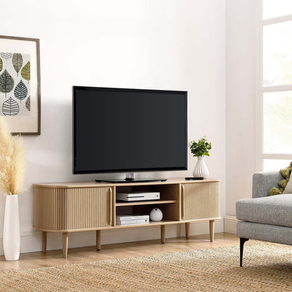 Contour 63" Mid-Century Modern TV Stand with Adjustable Shelf and Sliding Doors for Elegant Storage in Brown and Green