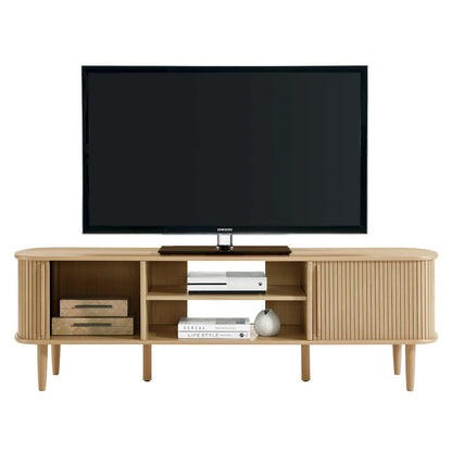 Contour 63" Mid-Century Modern TV Stand with Adjustable Shelf and Sliding Doors for Elegant Storage in Brown and Green