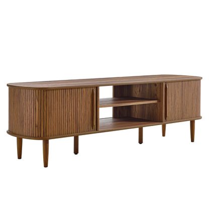 Contour 63" Mid-Century Modern TV Stand with Adjustable Shelf and Sliding Doors for Elegant Storage in Brown and Green