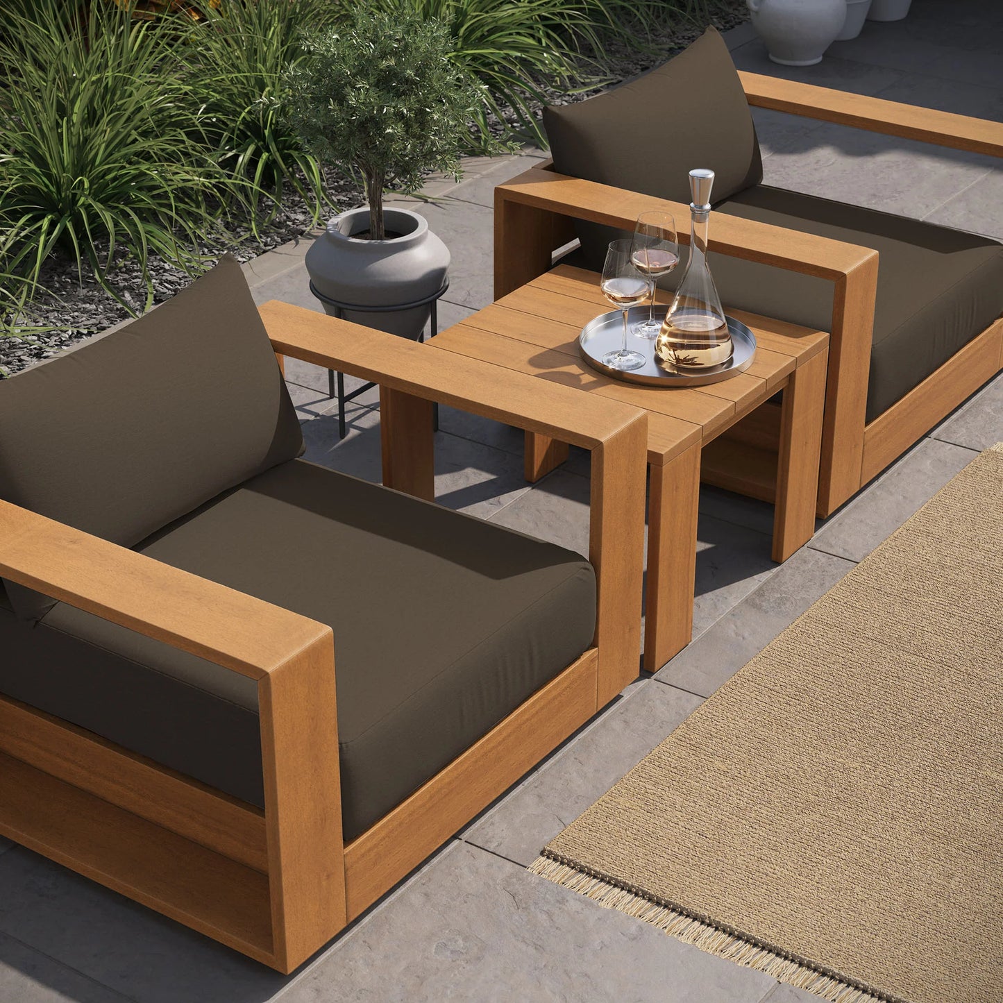Tahoe 3-Piece Outdoor Patio Acacia Wood Furniture Set in Natural Light Gray – Stylish and Durable Seating for Relaxed Outdoor Living