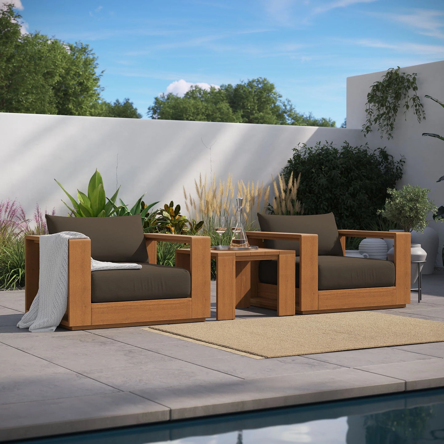 Tahoe 3-Piece Outdoor Patio Acacia Wood Furniture Set in Natural Light Gray – Stylish and Durable Seating for Relaxed Outdoor Living