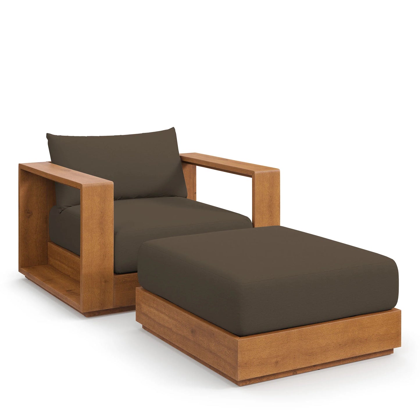 Tahoe 2-Piece Outdoor Patio Set – Acacia Wood Armchair and Ottoman for Relaxed Outdoor Living