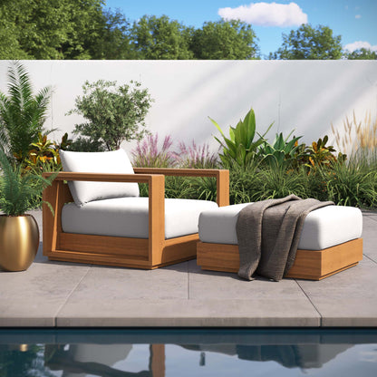 Tahoe 2-Piece Outdoor Patio Set – Acacia Wood Armchair and Ottoman for Relaxed Outdoor Living