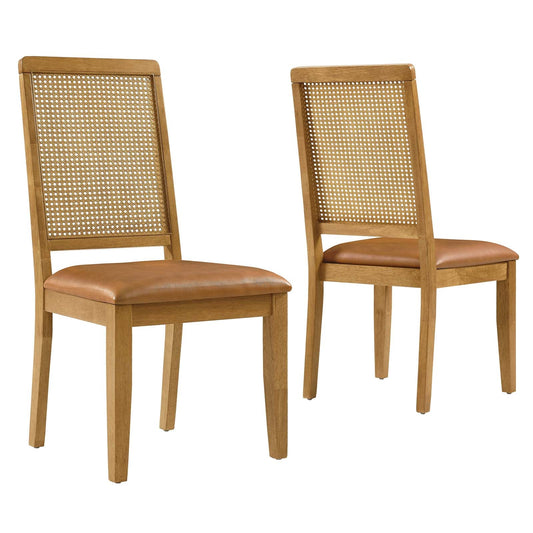 Arlo Dining Side Chairs Set of 2 – Vegan Leather Seats & Faux Rattan Backs for Stylish Comfort