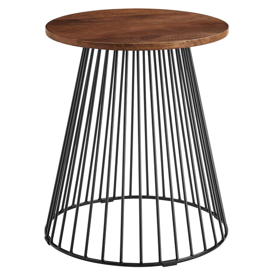 Valeo Round Wood and Metal Side Table in Walnut – Stylish and Durable Accent for Modern Living Spaces