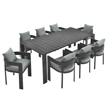 Tahoe 9-Piece Outdoor Patio Dining Set – Modern Aluminum Table and Chairs for Stylish Outdoor Entertaining