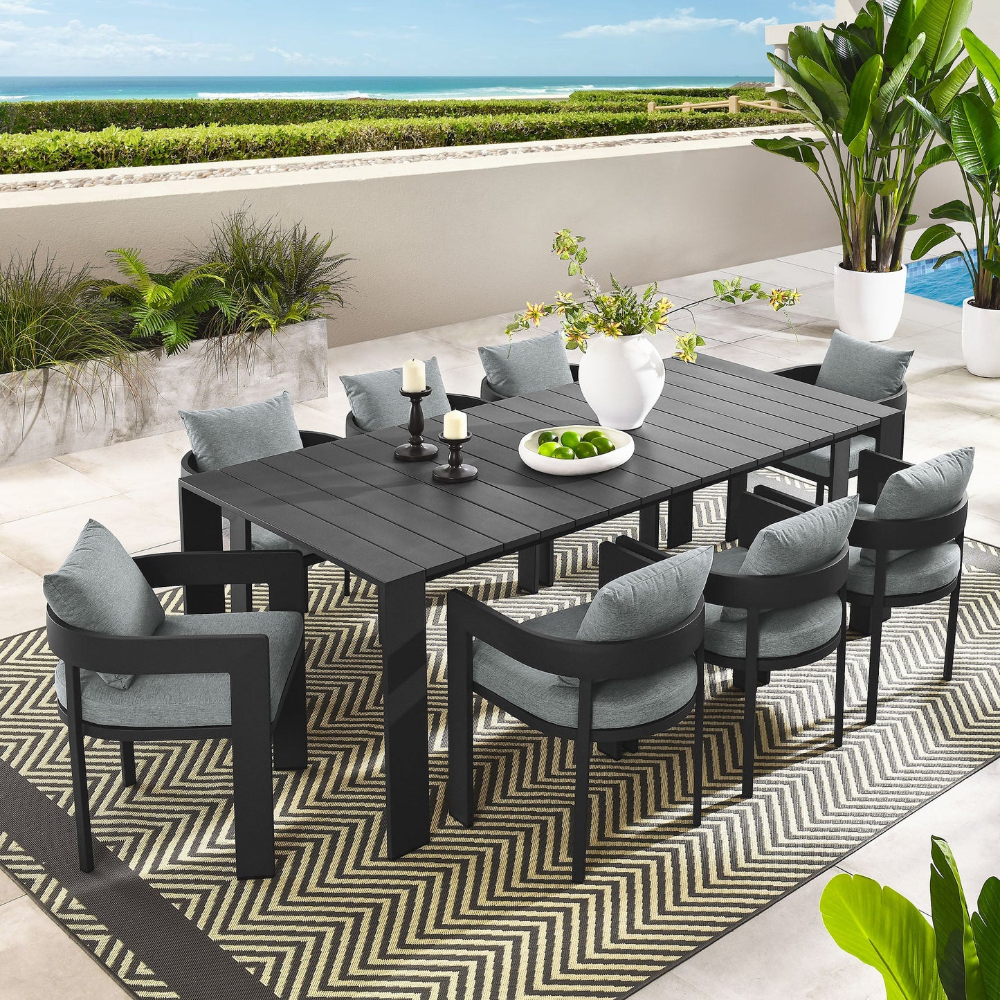 Tahoe 9-Piece Outdoor Patio Dining Set – Modern Aluminum Table and Chairs for Stylish Outdoor Entertaining