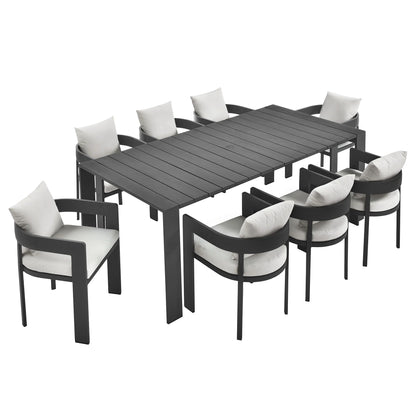 Tahoe 9-Piece Outdoor Patio Dining Set – Modern Aluminum Table and Chairs for Stylish Outdoor Entertaining