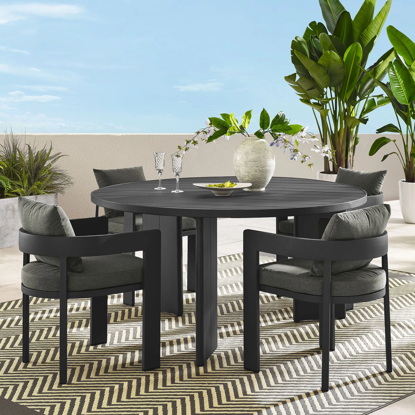 Tahoe 5-Piece Outdoor Patio Dining Set – Sleek Aluminum Table and Chairs for Modern Outdoor Spaces
