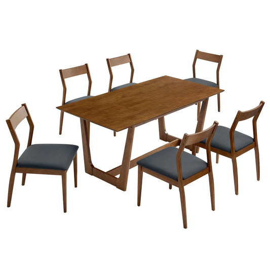 Solara 7-Piece Wood Dining Set – Modern Table with Fabric Upholstered Side Chairs for Stylish Dining Rooms