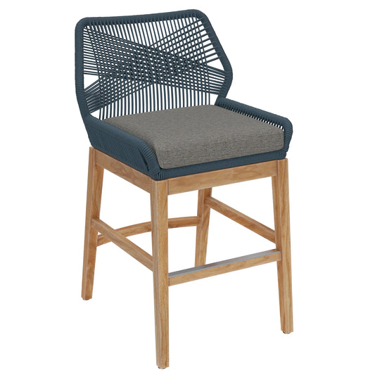 Wellspring Outdoor Patio Teak and Rope Counter Stool