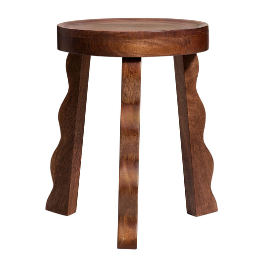 Sorrel Carved Wood Stool in Walnut – Handcrafted Accent Stool for Rustic and Modern Interiors