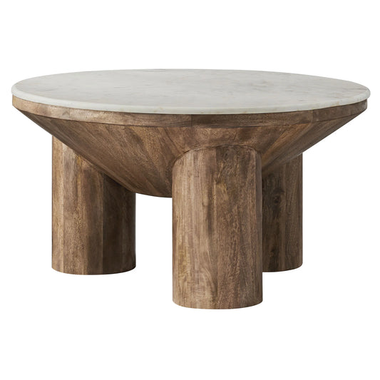 Ellison 33" Round Walnut Coffee Table with Marble Top – Sophisticated Centerpiece for Modern Living Rooms