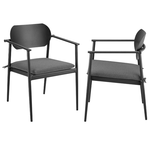 Aeris Stackable Aluminum Patio Dining Armchairs – Set of 2 Modern Outdoor Chairs for Easy Storage and Style